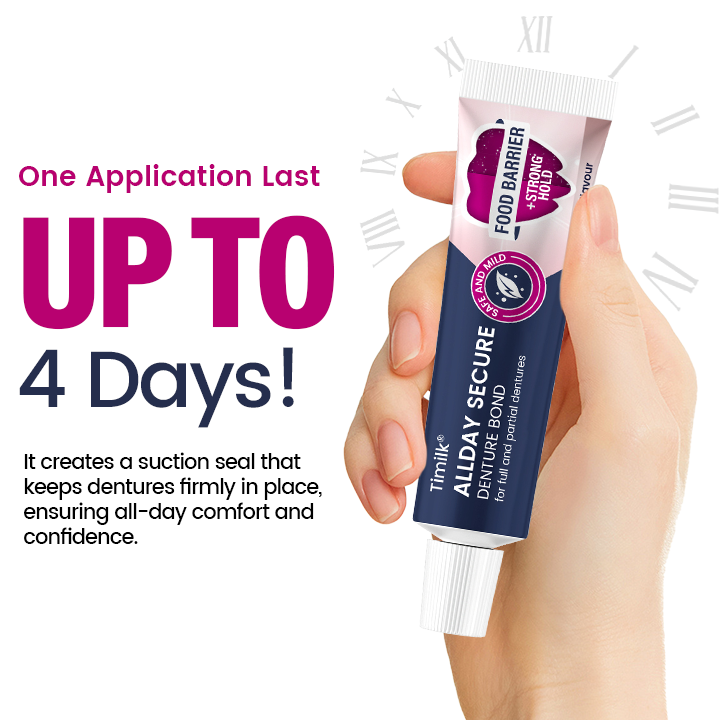 Timilk® AllDay Secure Denture Bond — Całodniowy Bezpieczny Klej do Protez